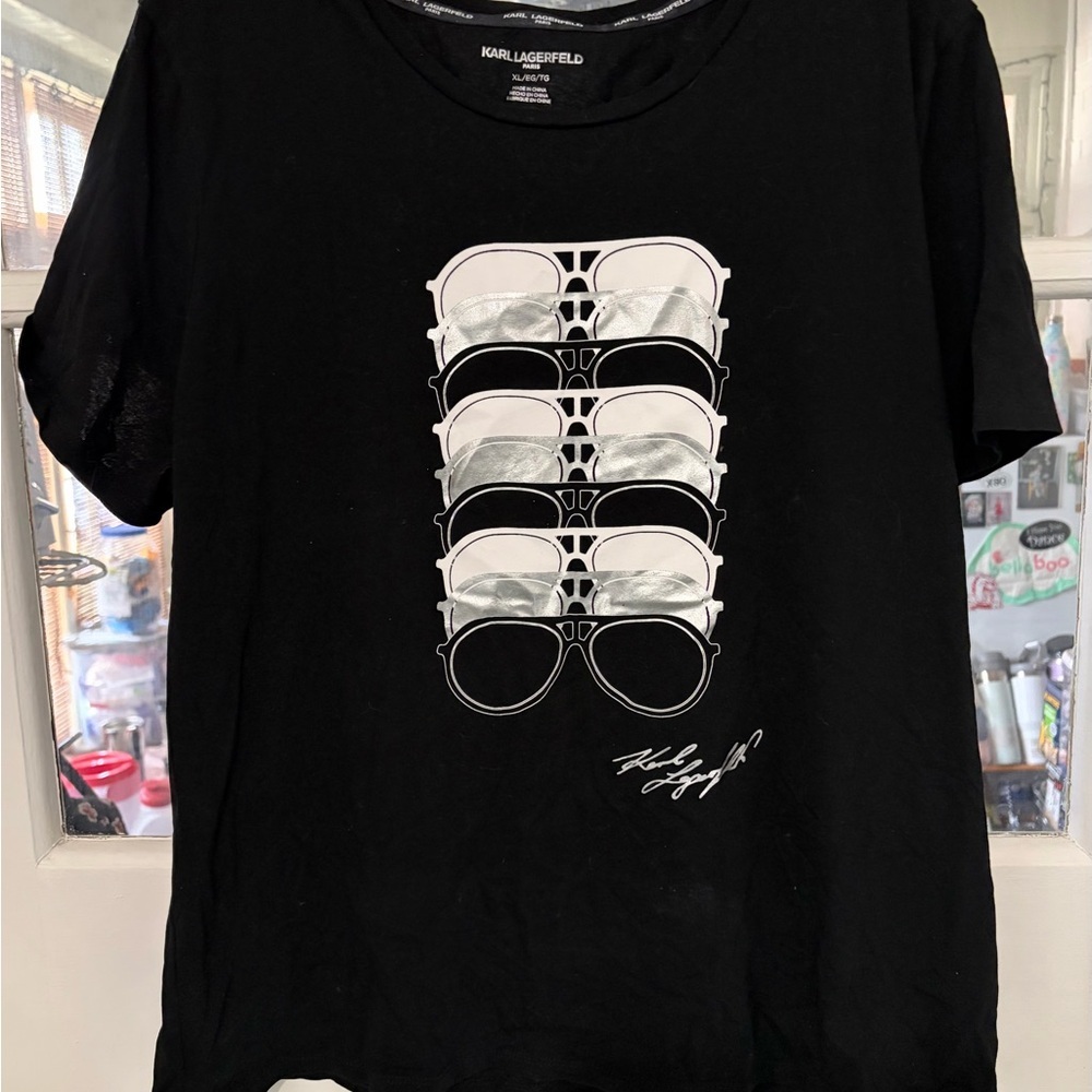 Karl Lagerfeld Black Tee with Sunglasses Design - Picture 2 of 3